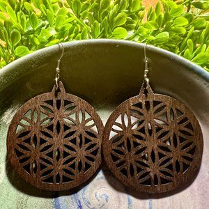 Large Wooden Boho Cut Out Earrings~Wood Circle Earrings~NWT~Great Gift!
